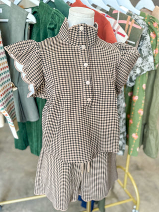 Black & Tan Charming Checkered Shorts Set