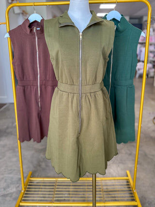 Olive On the Move Scallop Zip Mini Dress