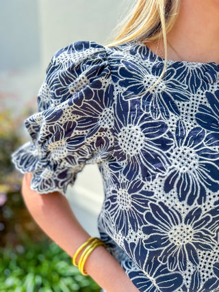 Navy Softly Styled Floral Lace Top