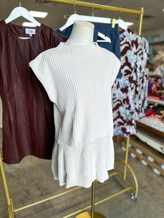 Ecru Nora Knit Ribbed Sweater Skirt Set