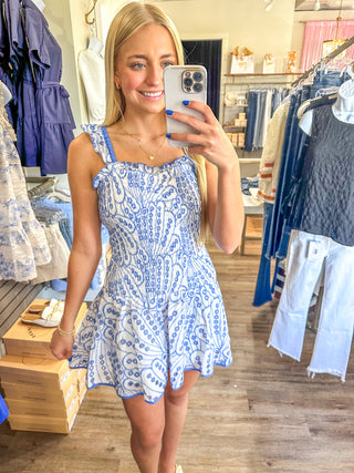 Blue Skies Smocked Dress W/ Eyelet Detail