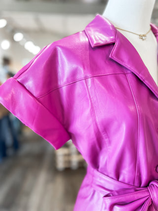 Broadway Babe Magenta Faux Leather Mini Dress