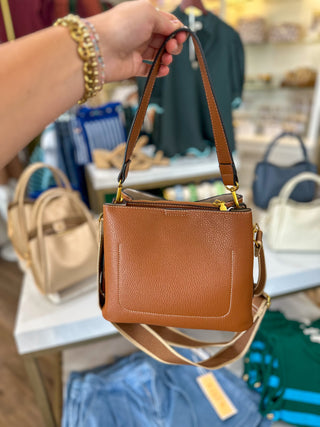 Brown Corinna Bucket Bag W/ Two-Tone Canvas Strap