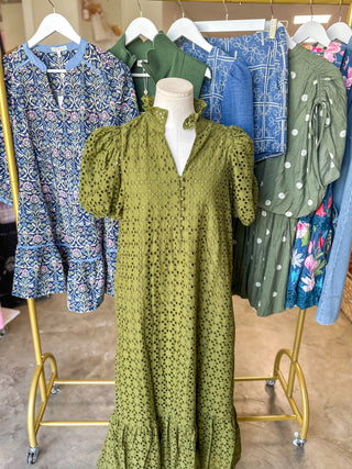 Olive Sweet Eyelet Moments Midi Dress