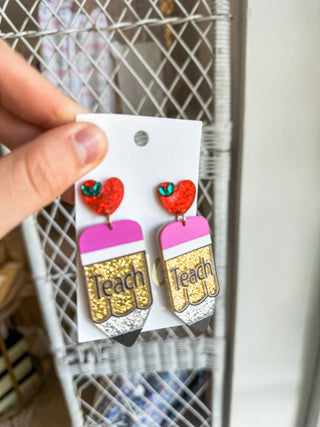 Teacher Style Acrylic Pencil Earrings