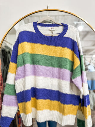 Living for Lundi Gras Stripe Sweater