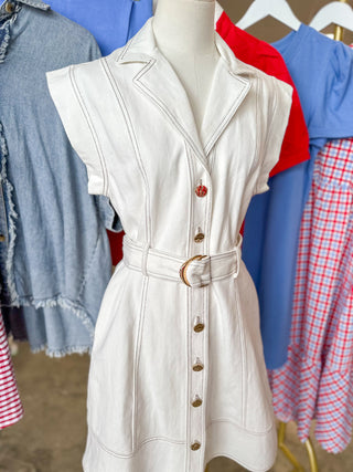 The Off White Buttoned Up Beauty Mini Dress