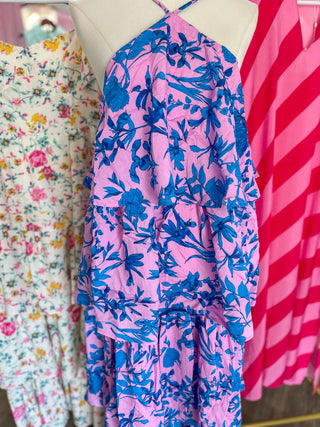 The Pink Palm Paradise Halter Maxi Dress