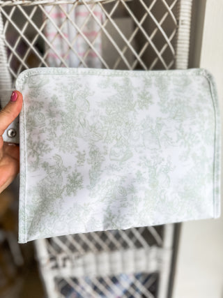 TRVL Bunny Toile Green Large Roadie Zip Pouch
