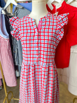 Red & Blue Riley Gingham Maxi Dress
