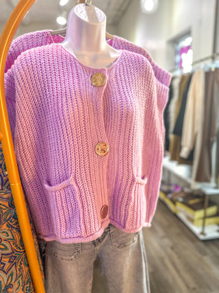 Lavender Elle Woods Large Gold Button Front Sweater Vest