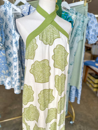 Green Seashell Daydream Halter Top Midi Dress