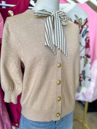 The Audrey Tie Neck Short Sleeve Sweater