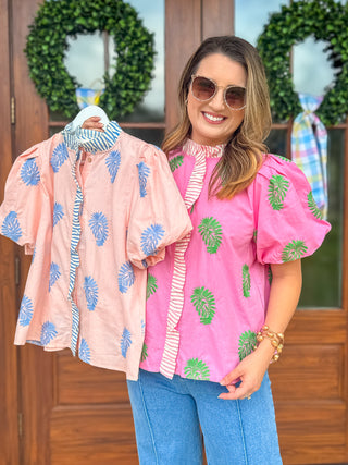The Palm Beach Pink Puff Sleeve Top