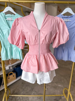 The Pretty in Blush Smocked Peplum Top