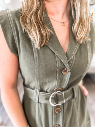 The Sienna Olive Belted Mini Dress