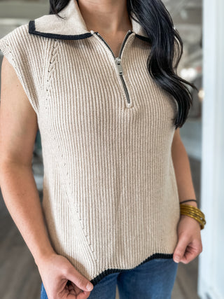 Taupe Zip It & Go Sleeveless Sweater
