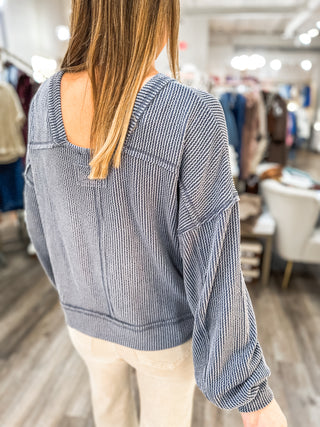 Blue Two Tone Otto Ribbed Oversized Top