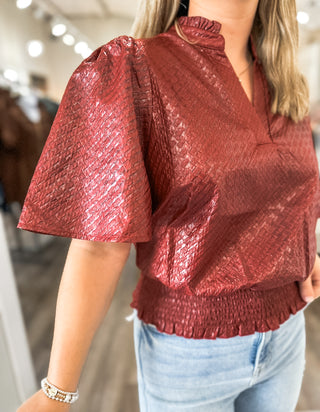 Ruby Rush Textured Smocked Hem Top