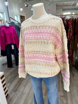 Pink Mix Fuzzy Knit Color Block Sweater