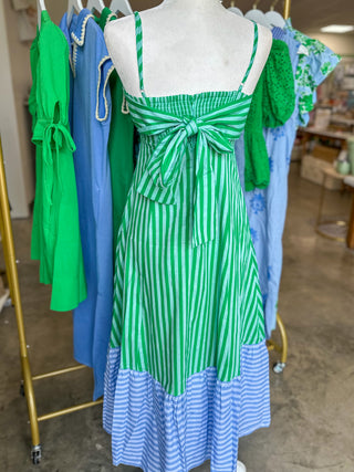 Blue & Green Striped Emerald Cost Maxi Dress