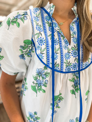 Off White / Blue Tuscan Bloom Blouse