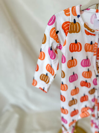 Pink & Orange Pumpkin Long Sleeve Zippie Pajamas