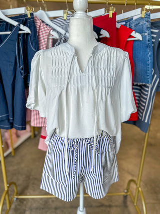 Navy Stripe Tie Waist Shorts