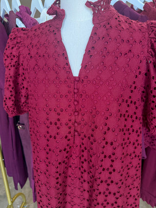 Burgundy Sweet Eyelet Moments Midi Dress