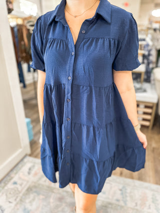 Navy Breezy Tiered Airflow Dress