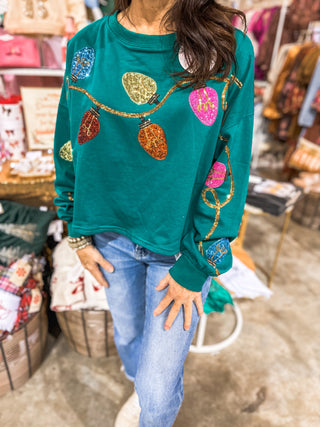 Green Holiday Charm Christmas Embroidery Cropped Sweatshirt