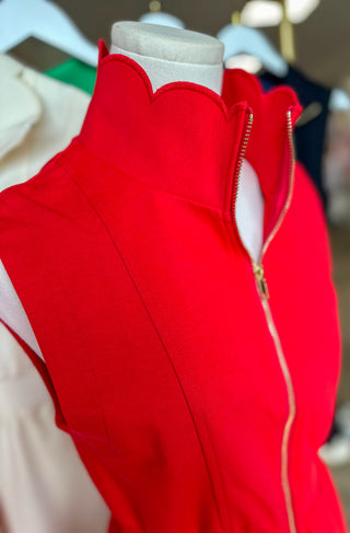 Red On the Move Scallop Zip Mini Dress