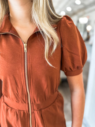 Rust City Stroll Zip Dress