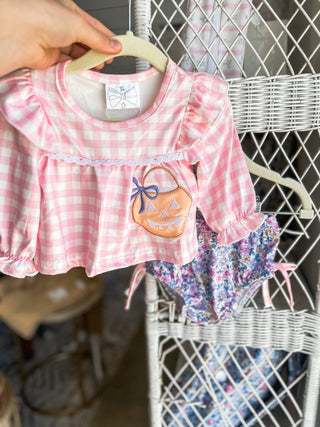 Trick or Treat Gingham & Floral Infant Romper