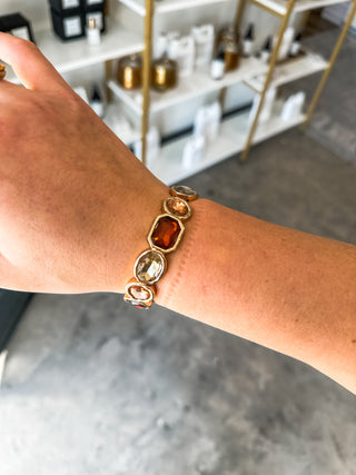 Brown & Clear Crystal Gold Stretch Bracelets