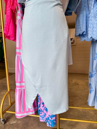 Light Blue Serene Elegance Ruche Midi Dress