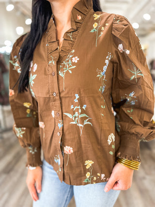 Brown Garden Stroll Long Sleeve Blouse