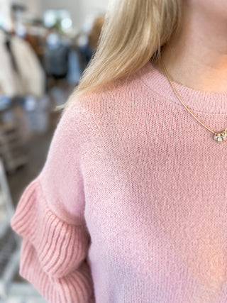 Soft Pink Fuzzy Tiered Ruffle Sleeve Sweater