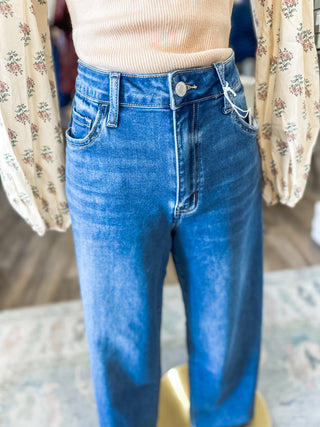 Aileeah Dark Wash High Rise Super Soft Crop Slim Wide