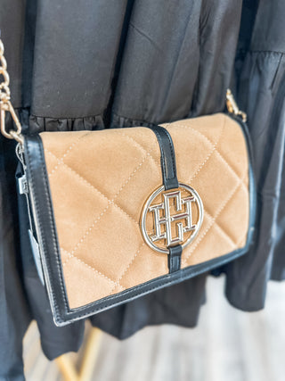 Cecilia Two Toned Latte & Black Quilted Crossbody Bag