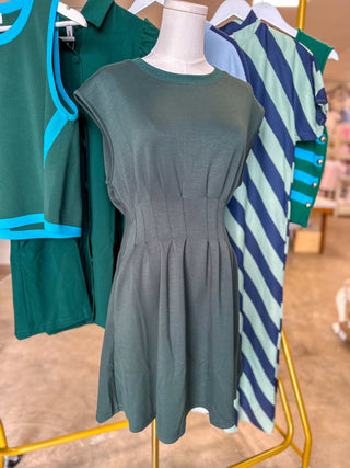 Forest Green Weekend Win Pleated Mini Dress