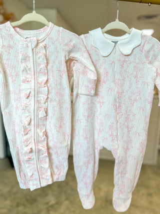 Floral Pink Ruffled Zippie Gown
