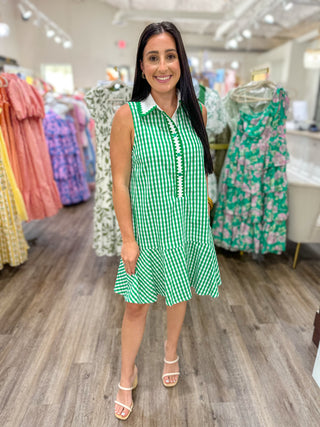 Green East Coast Gingham Collared Mini Dress