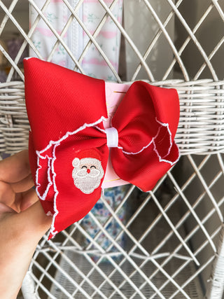 Santa Embroidered Hair Bow