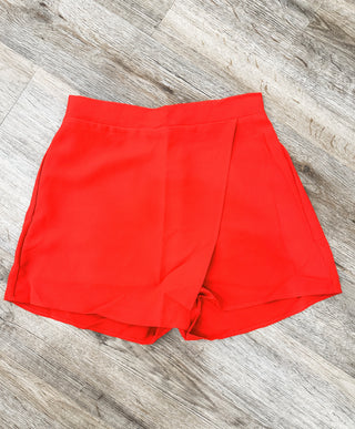 Red Asymmetrical Overlay Skort