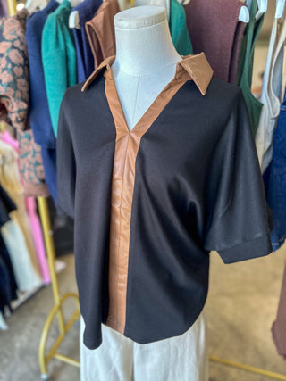 Black Windsor Contrast Collared Top