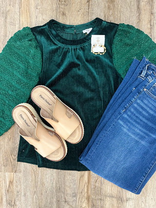 Green Living for Texture Half Sleeve Sparkle Velvet Top