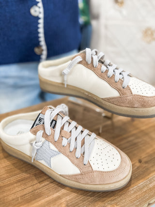 Sabot Beige W/ Grey Star Open Back Slip-On Sneakers