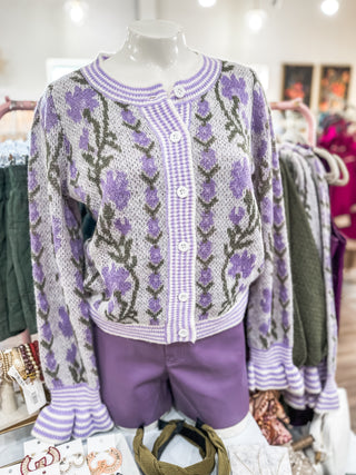 Lavender Flowering Charm Button Up Sweater Cardigan