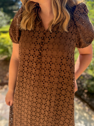 Brown Sweet Eyelet Moments Midi Dress